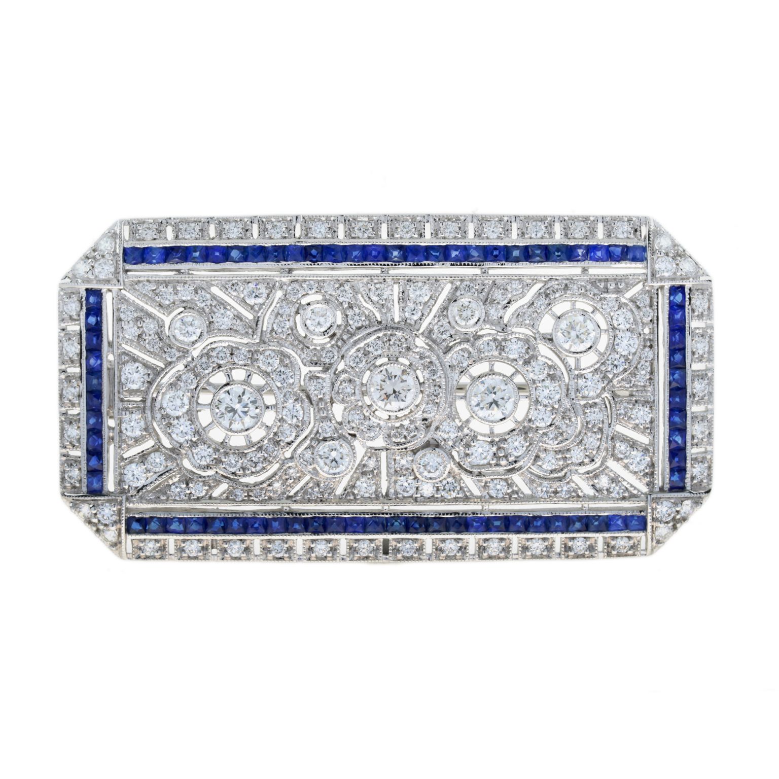Blue Sapphire and Diamond Antique Style Brooch