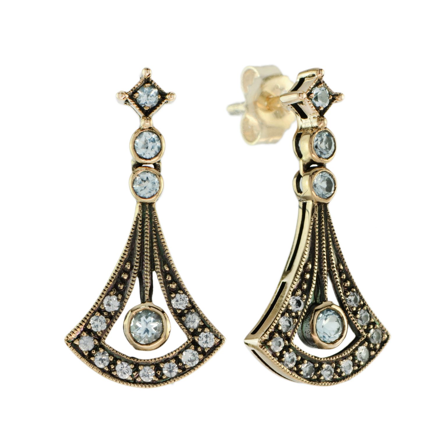 Blue and White Topaz Art Deco Style Drop Earrings