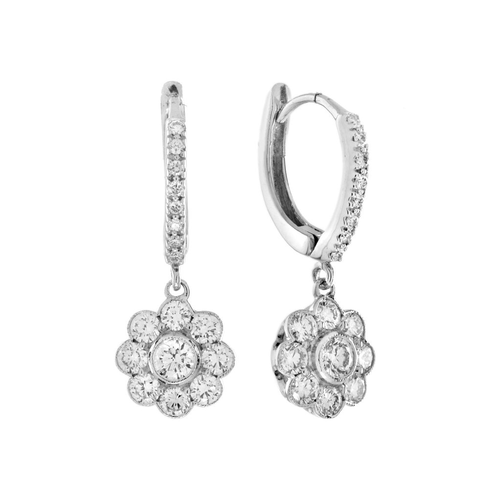 Diamond Flower Vintage Style Drop Earrings