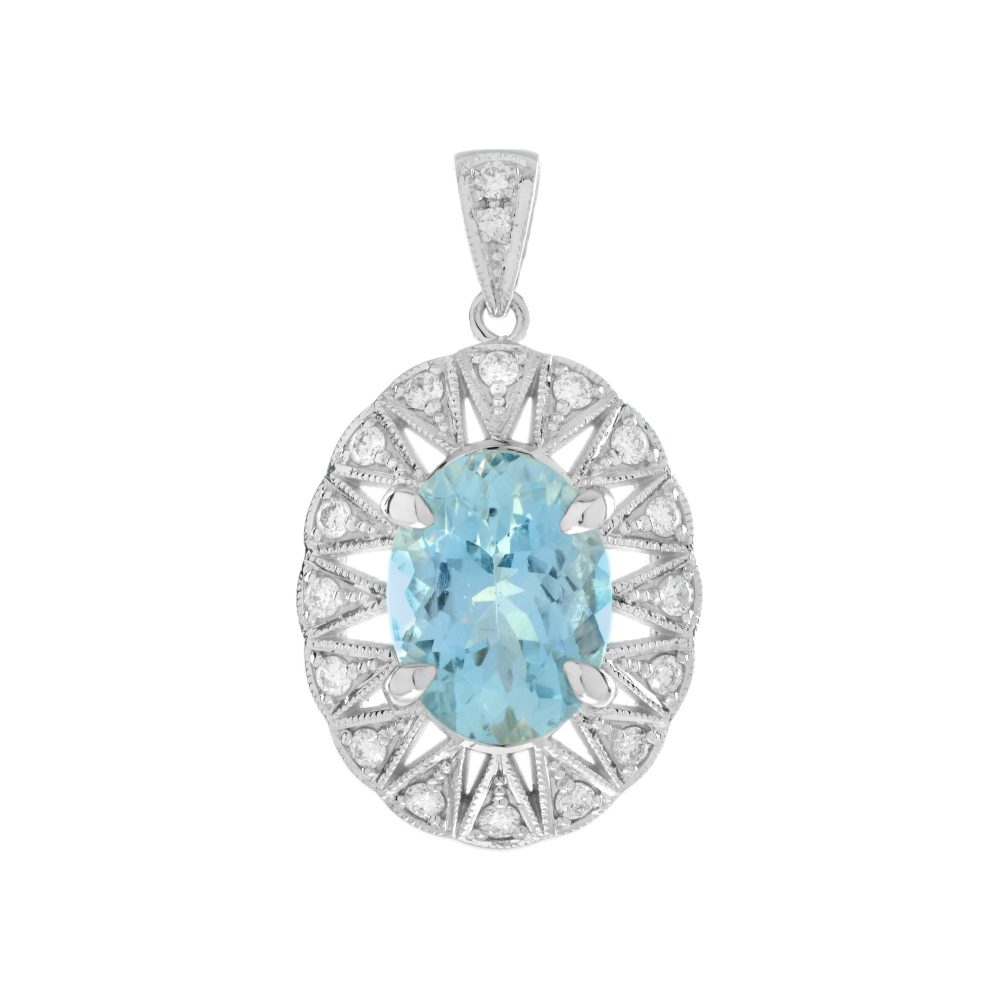 Aquamarine and Diamond Halo Classic Style Pendant