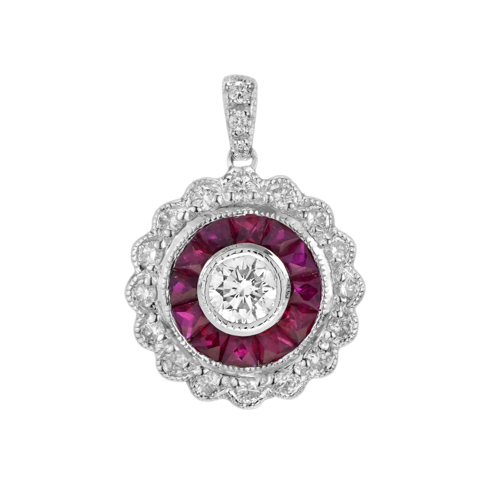 Diamond and Ruby Art Deco Style Target Pendant