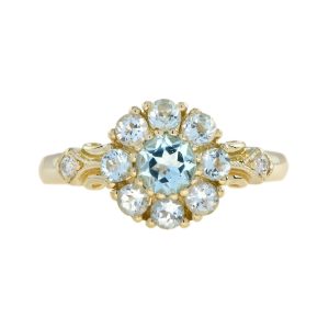 Blue Topaz and Diamond Vintage Style Floral Cluster Ring