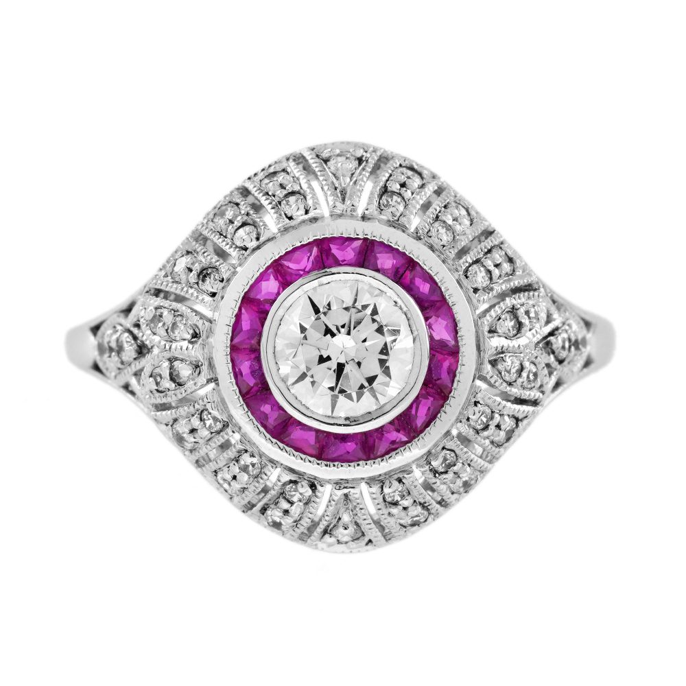 Diamond and Ruby Art Deco Style Engagement Ring