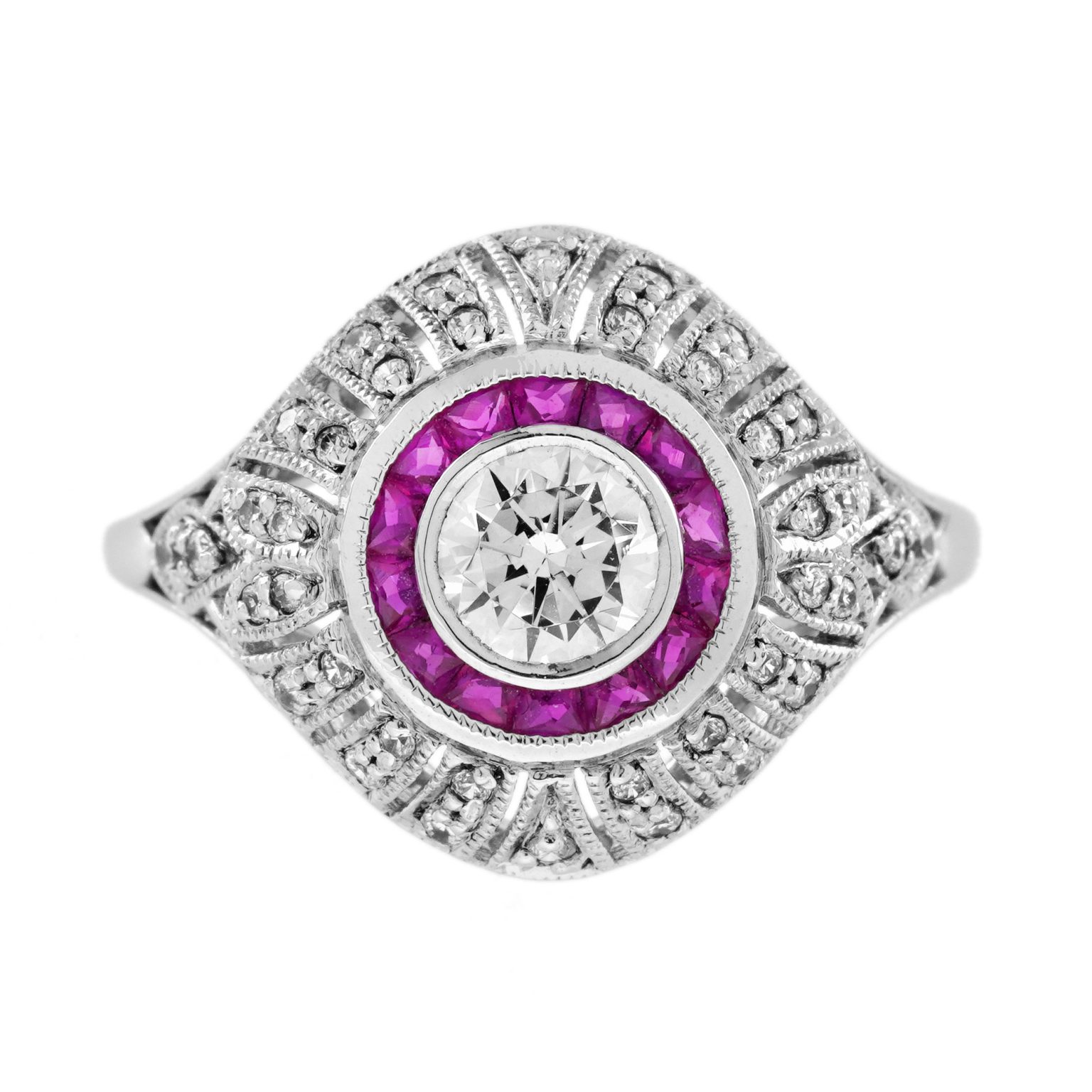 Diamond and Ruby Art Deco Style Engagement Ring