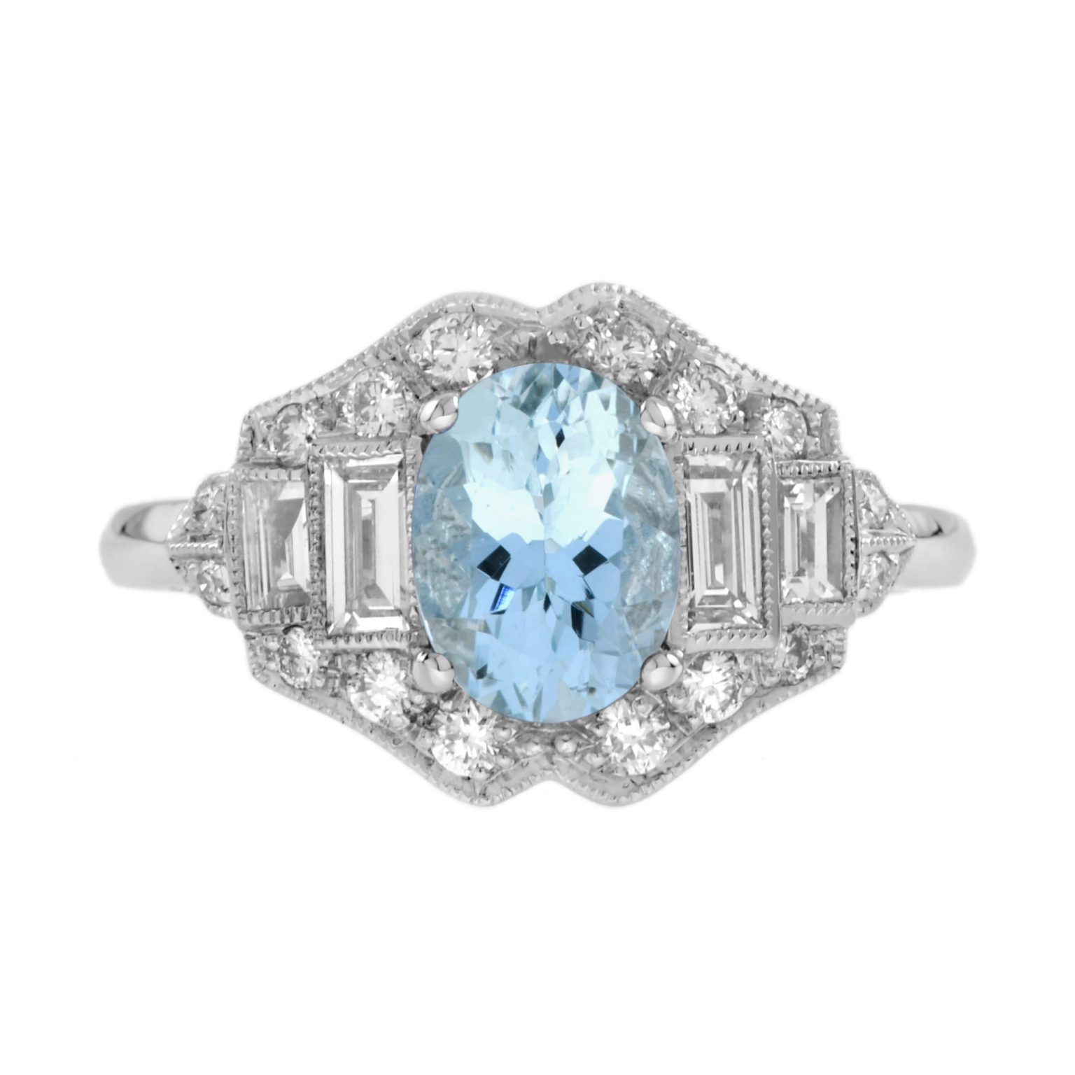 1.50 Ct. Aquamarine and Diamond Art Deco Style Engagement Ring