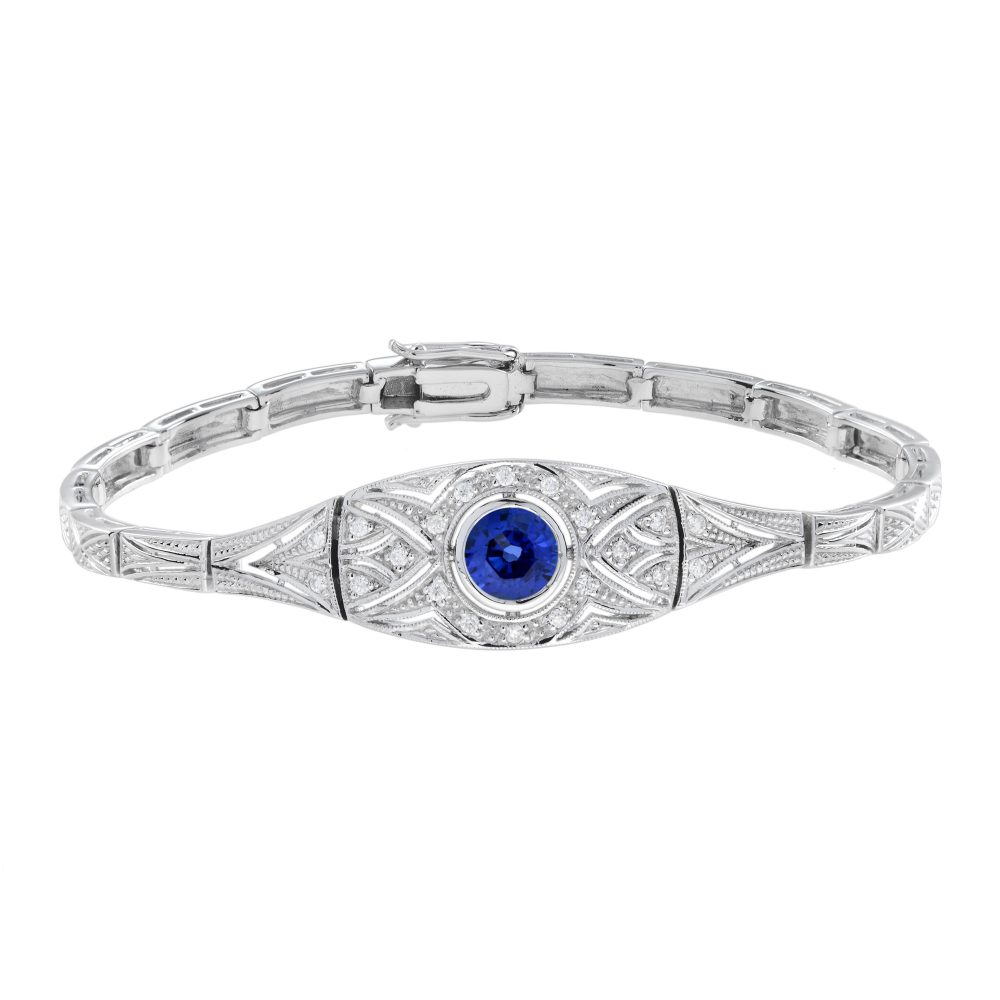 Ceylon Sapphire and Diamond Art Deco Style Bracelet
