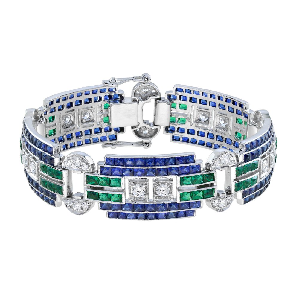 Diamond Sapphire Emerald Art Deco Style Bracelet
