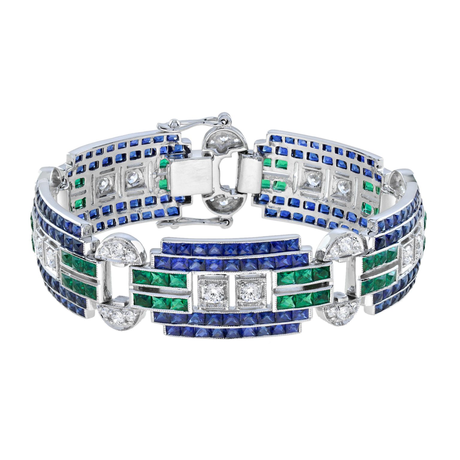 Diamond Sapphire Emerald Art Deco Style Bracelet