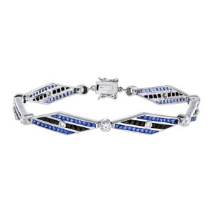 Diamond Sapphire Onyx Art Deco Style Bracelet