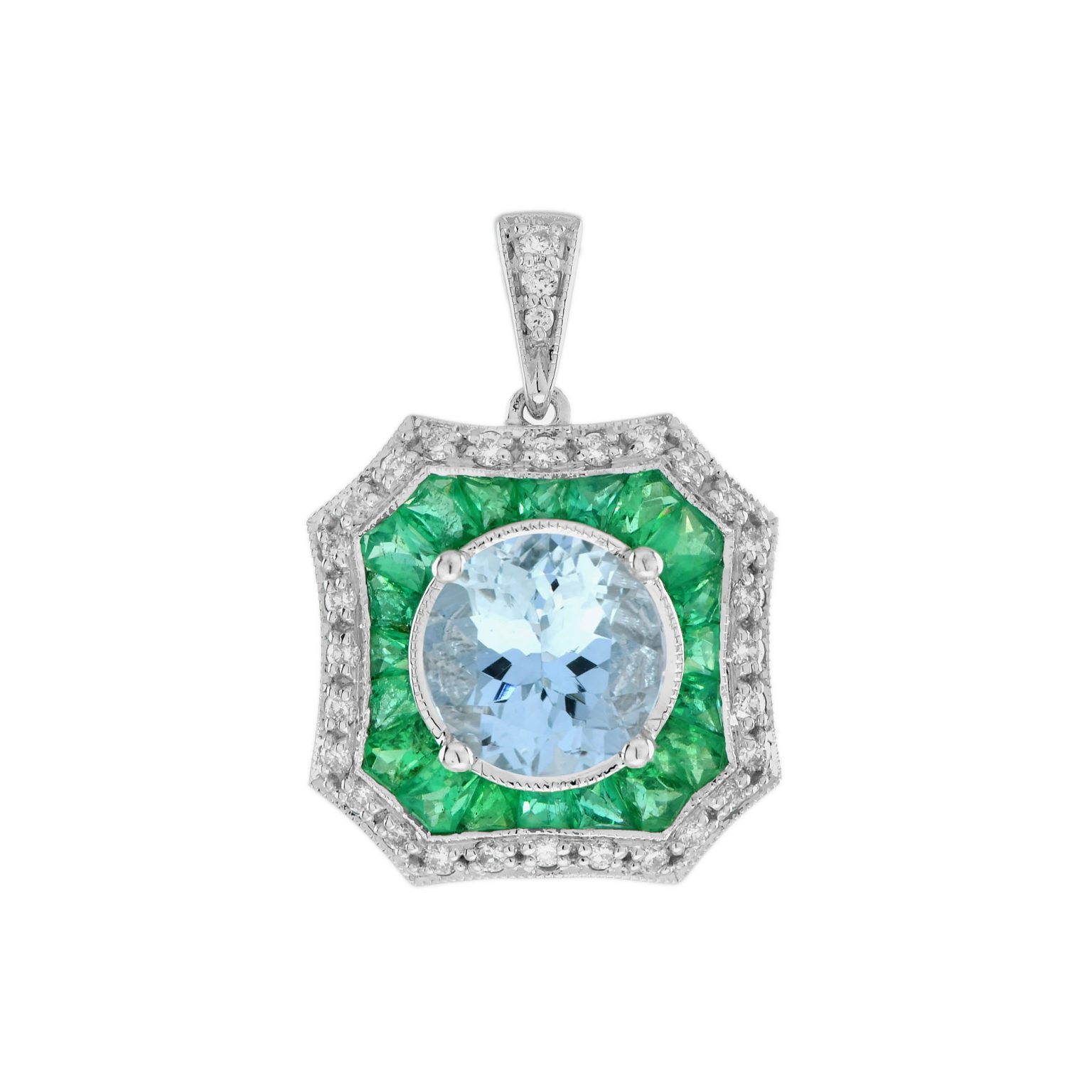Aquamarine Emerald Art Deco Style Pendant