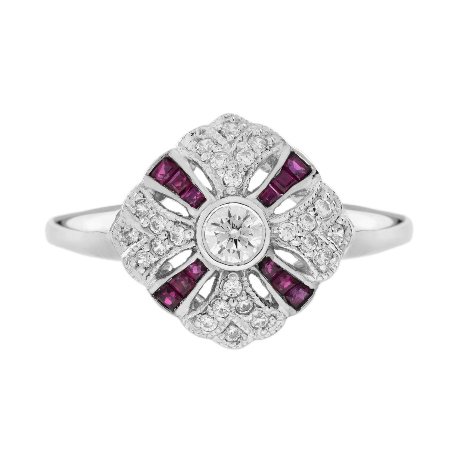 Diamond and Ruby Art Deco Style Engagement Ring