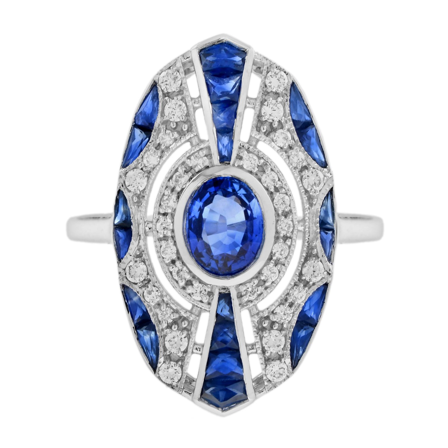 Ceylon Sapphire and Diamond Art Deco Style Dinner Ring