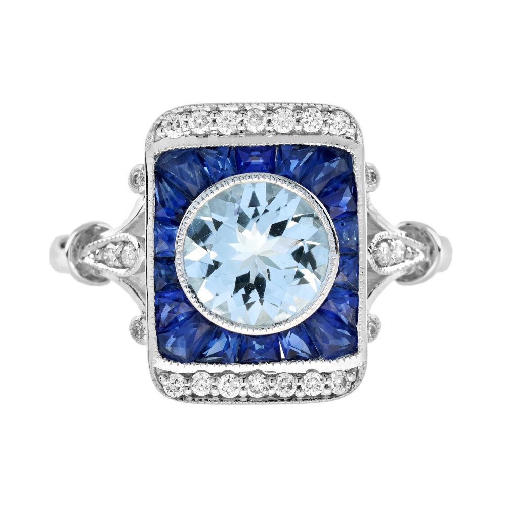 1.55 Ct. Aquamarine Blue Sapphire Diamond Engagement Ring
