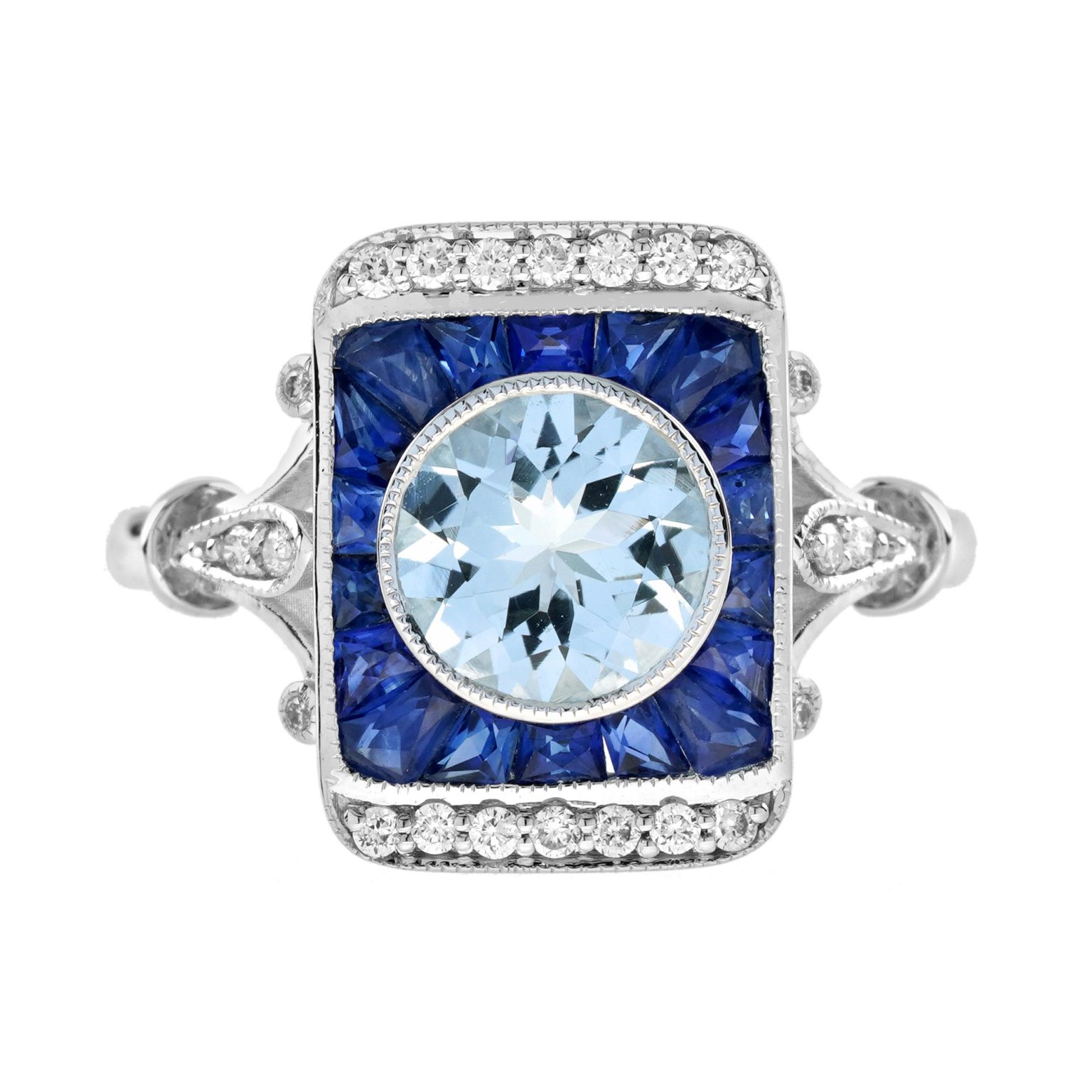 1.55 Ct. Aquamarine Blue Sapphire Diamond Engagement Ring
