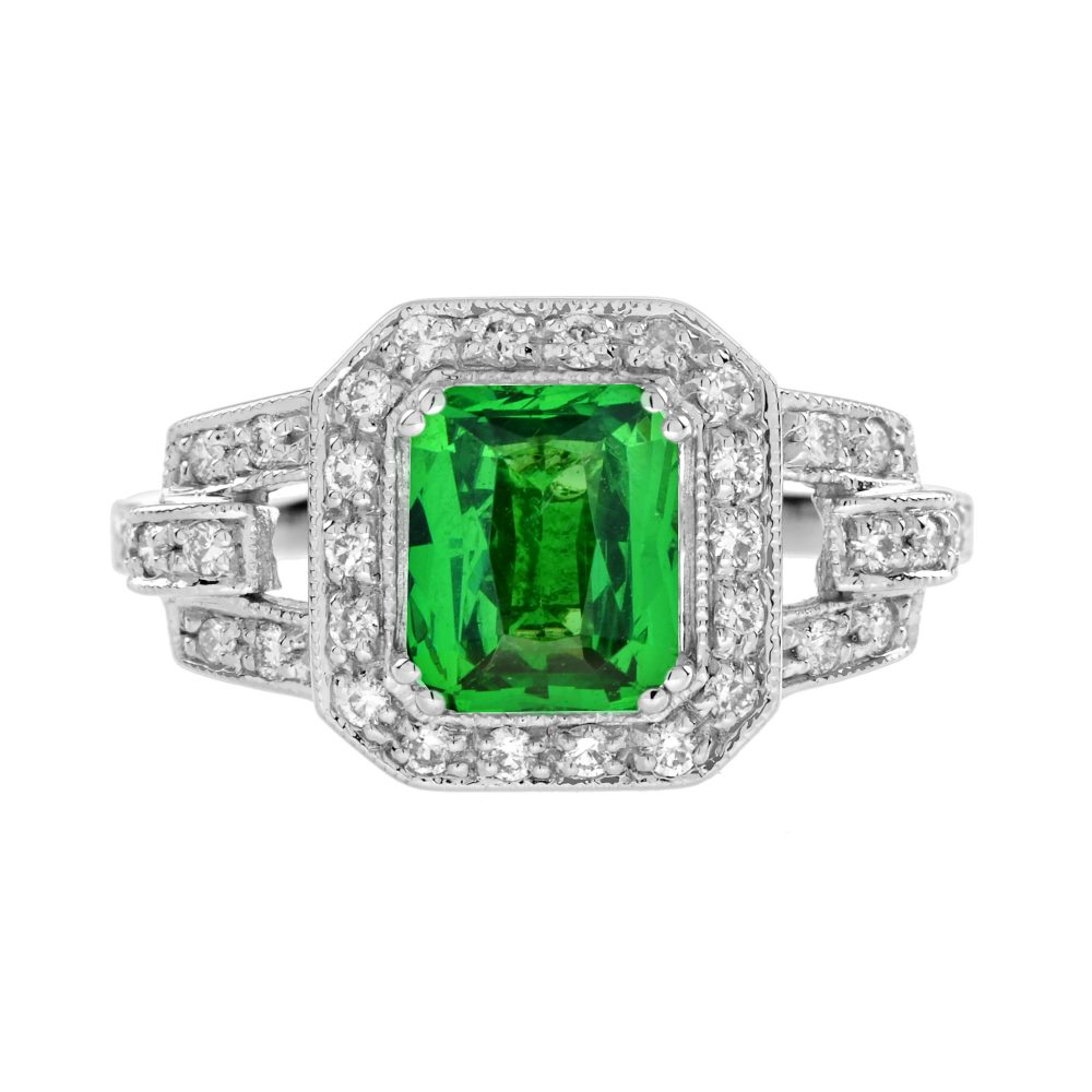 Tsavorite and Diamond Art Deco Style Engagement Ring