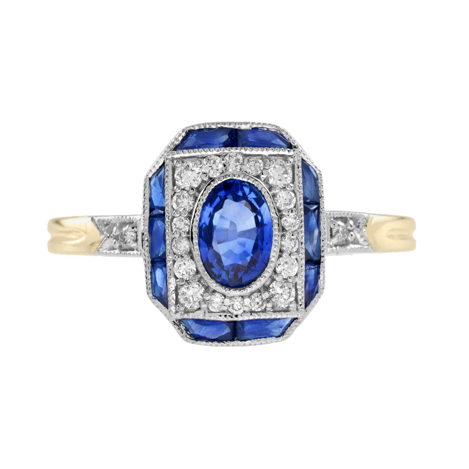 Ceylon Sapphire Diamond Art Deco Style Engagement Ring