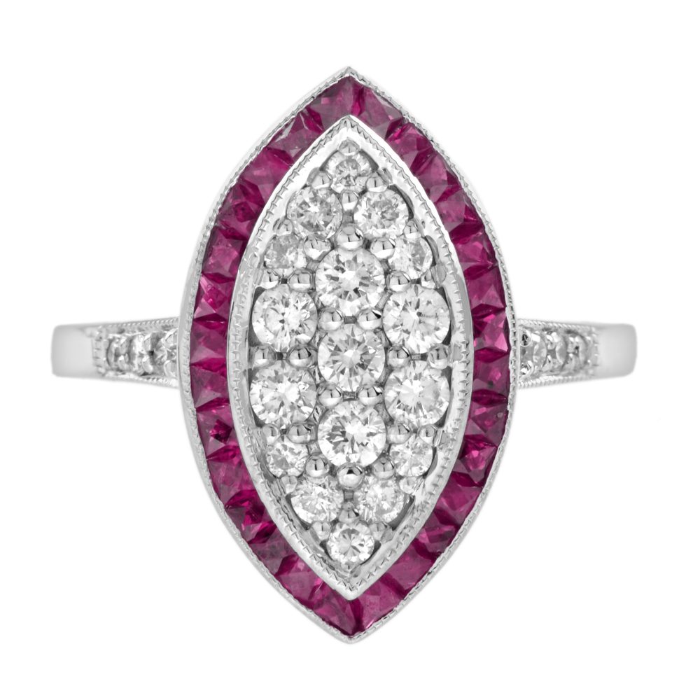 Diamond Cluster and Ruby Art Deco Style Dinner Ring