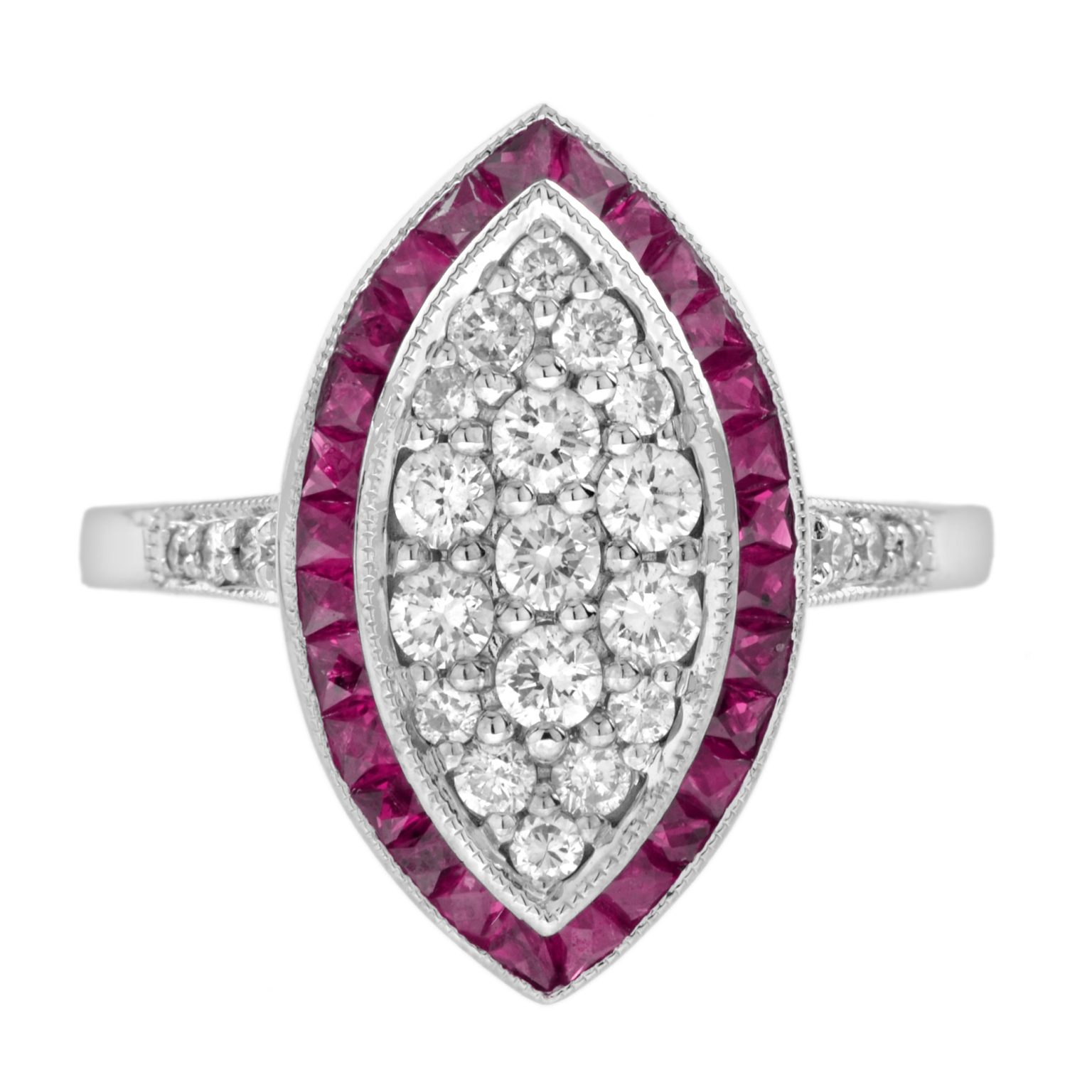 Diamond Cluster and Ruby Art Deco Style Dinner Ring