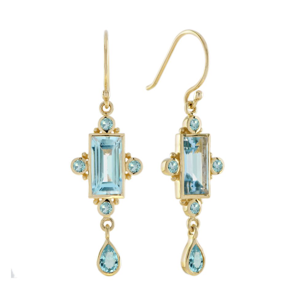 Blue Topaz Art Deco Style Dangle Earrings