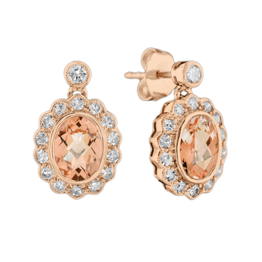Morganite and Diamond Vintage Style Drop Earrings