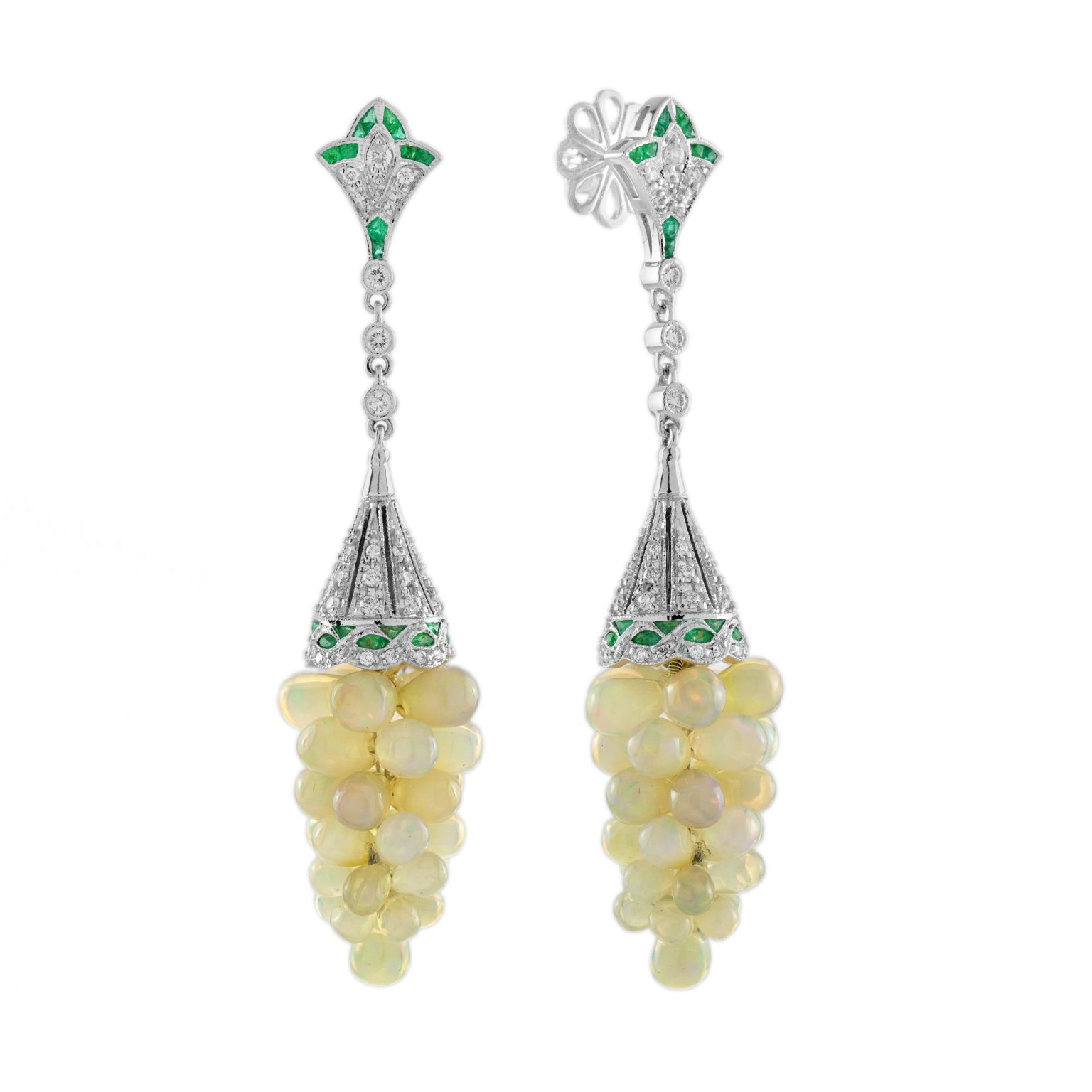 Opal Grape with Diamond Emerald Vintage Style Drop Earrings