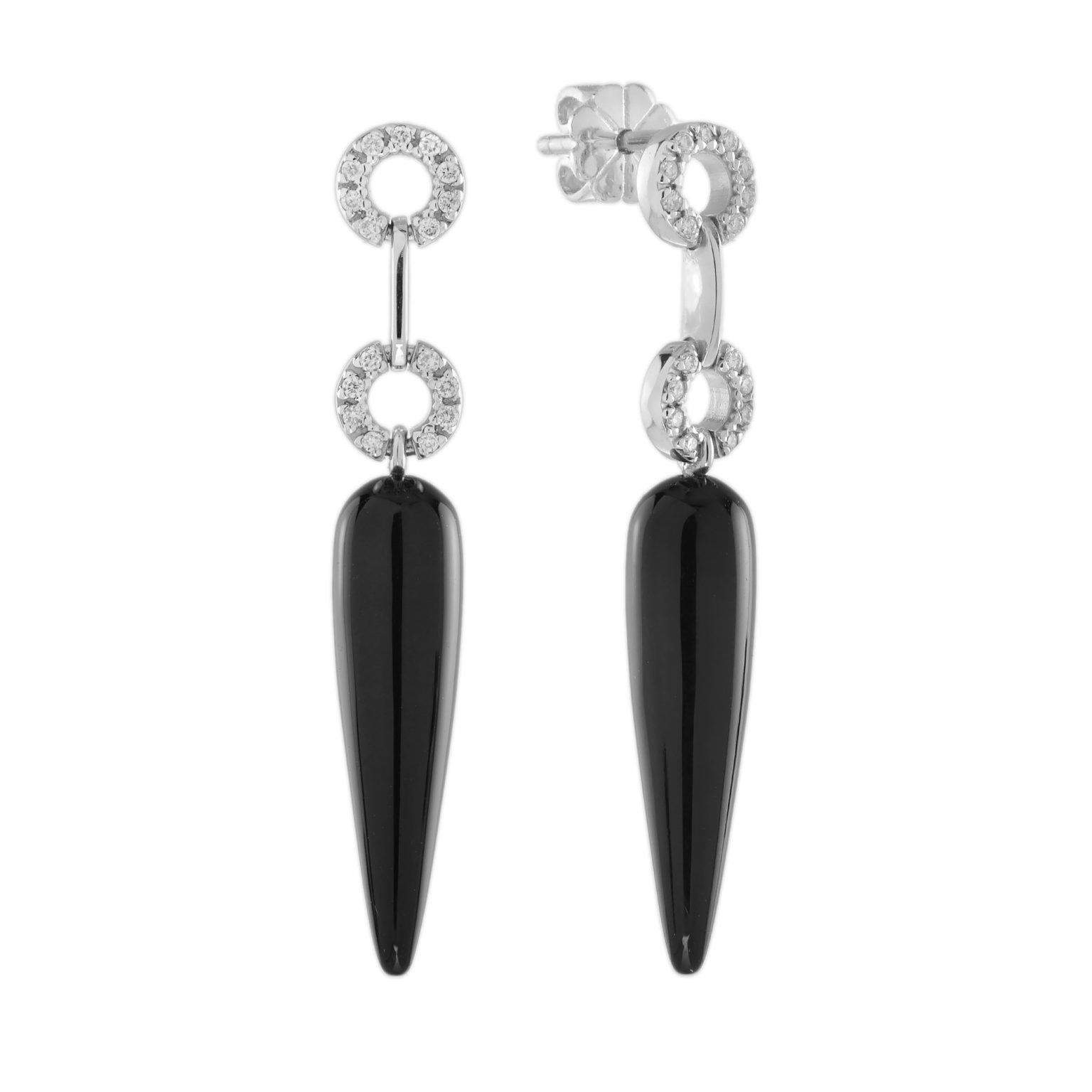 Chili Black Onyx and Diamond Art Deco Style Drop Earrings
