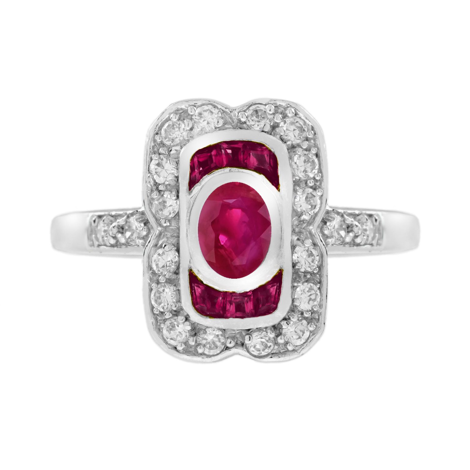 Oval Ruby and Diamond Art Deco Style Engagement Ring