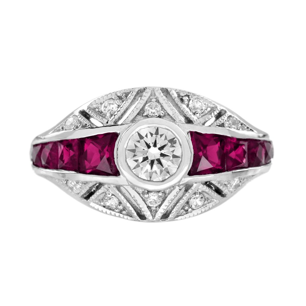 Diamond and Ruby Art Deco Style Bombay Ring