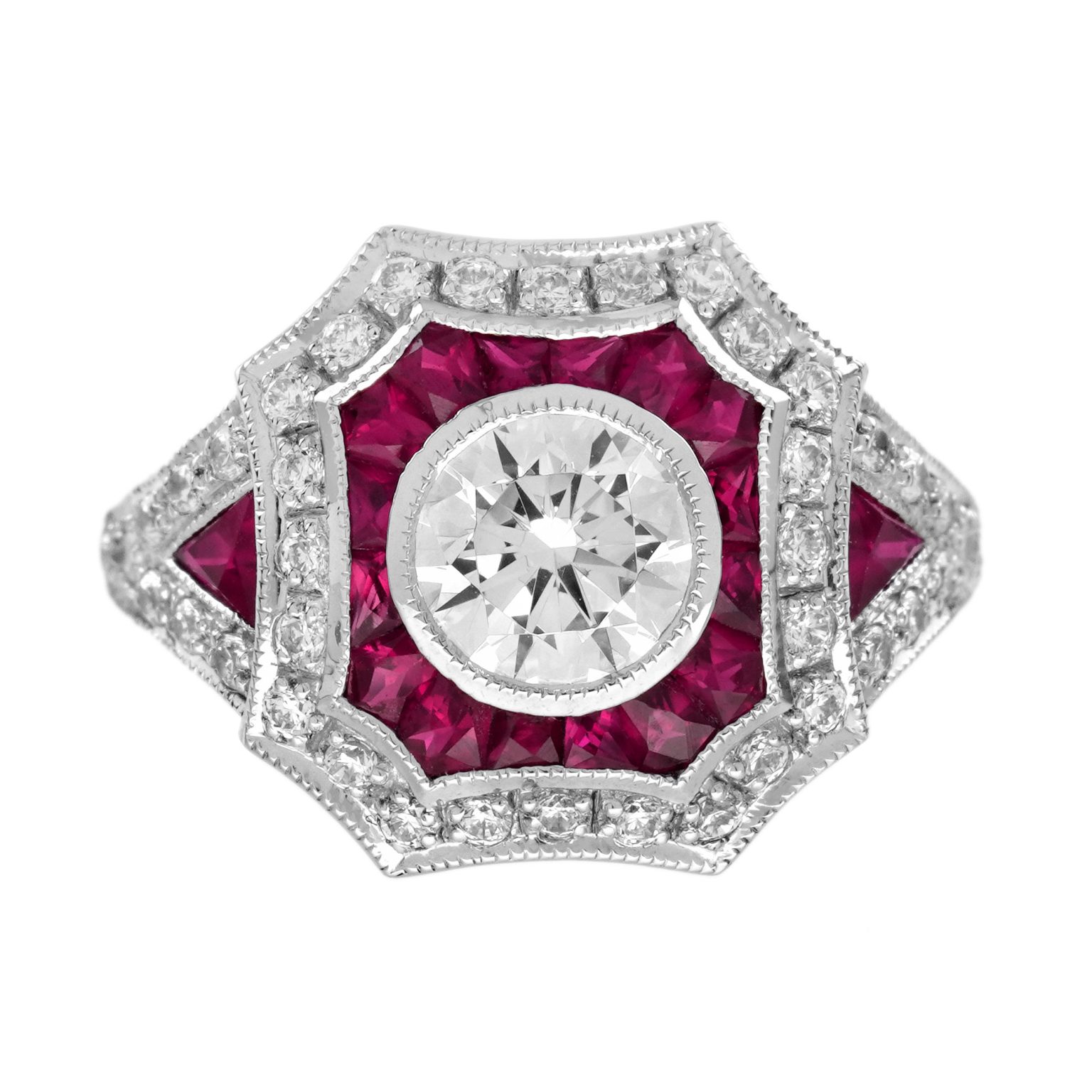 1 Ct. Diamond and Ruby Art Deco Style Engagement Ring