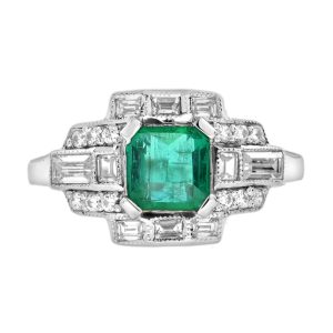 Emerald and Diamond Art Deco Style Engagement Ring