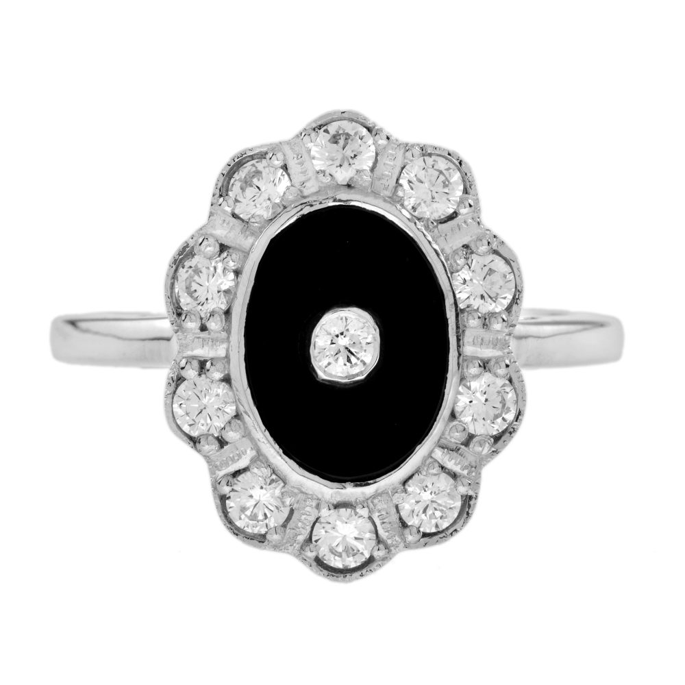 Diamond and Onyx Art Deco Style Halo Ring