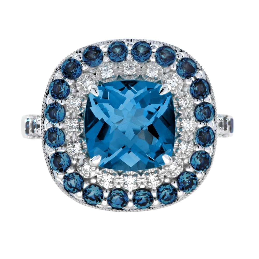 London Blue Topaz and Diamond Halo Engagement Ring