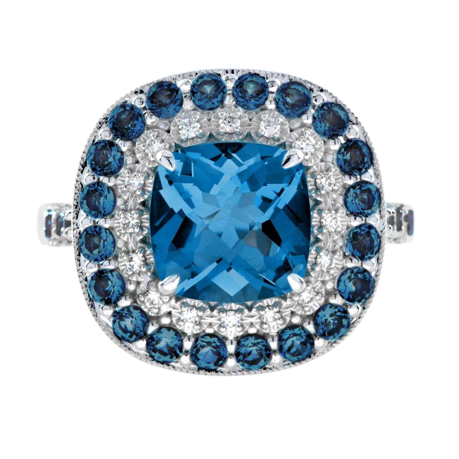 London Blue Topaz and Diamond Halo Engagement Ring