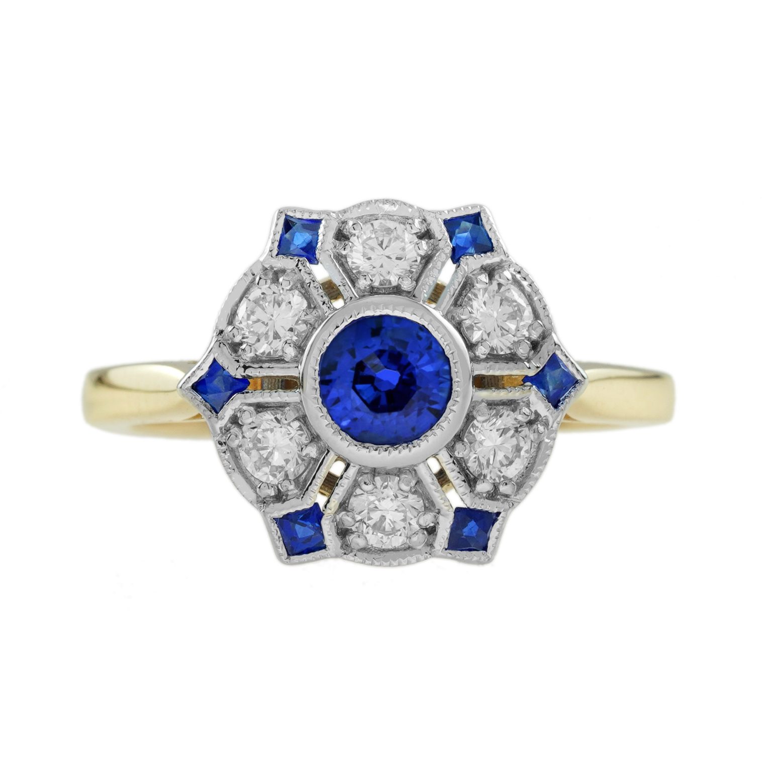 Ceylon Sapphire and Diamond Antique Style Floral Cluster Ring
