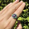 R5341 A-E9-D2 L2312OB 01 Amethyst Emerald Diamond Art Deco Style Ring