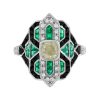 R5503 D(Y-Z)-E9-OX-D2 WG 1 GIA Diamond Emerald Onyx Art Deco Style Cocktail Ring