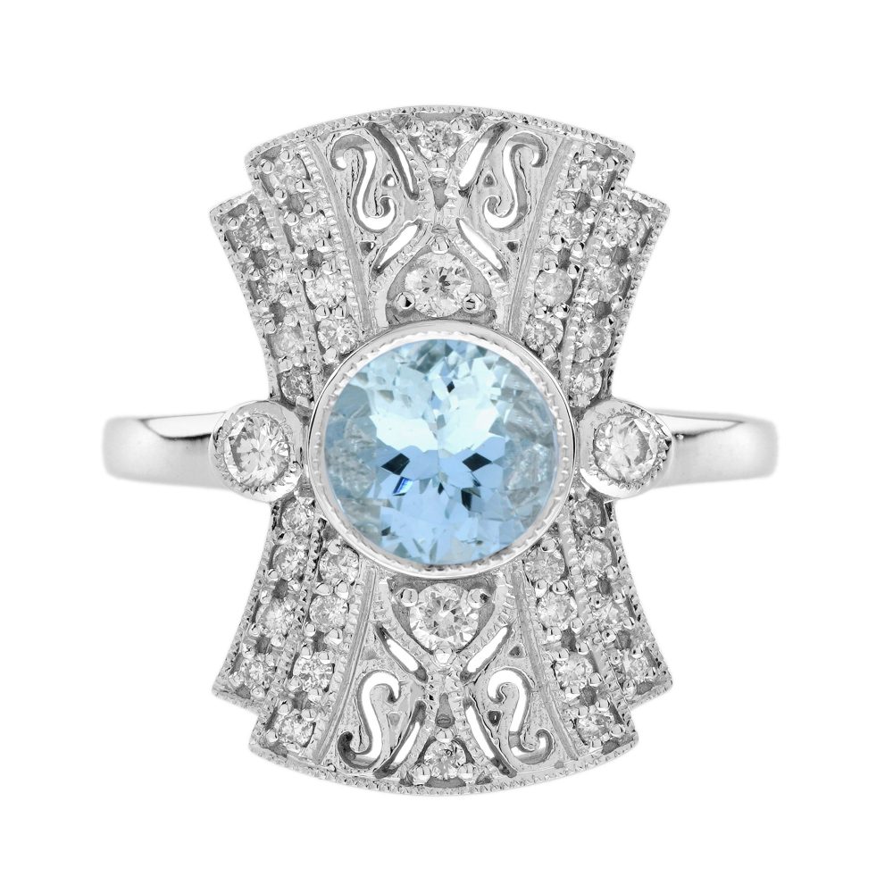 Aquamarine and Diamond Art Deco Style Dinner Ring