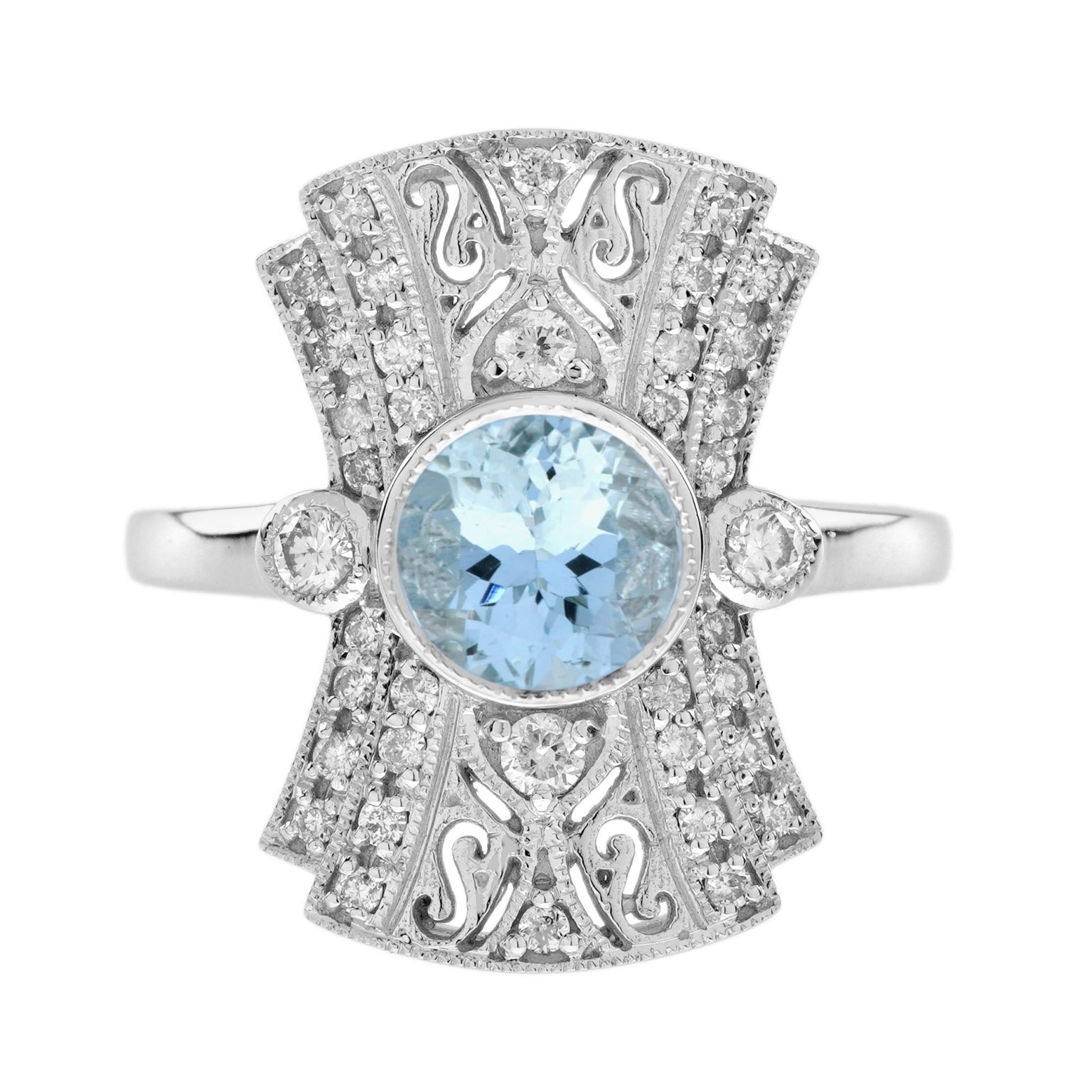 Aquamarine and Diamond Art Deco Style Dinner Ring