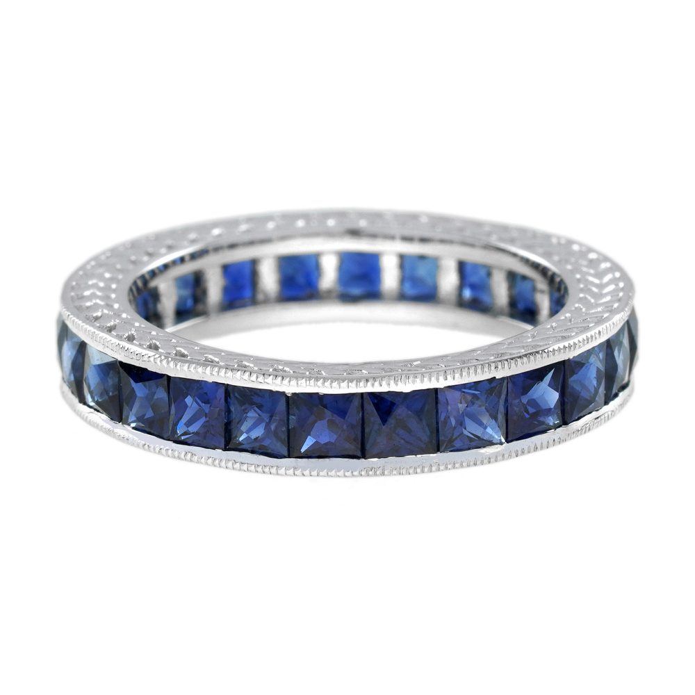 3.25 Ct. Blue Sapphire Antique Style Eternity Band Ring
