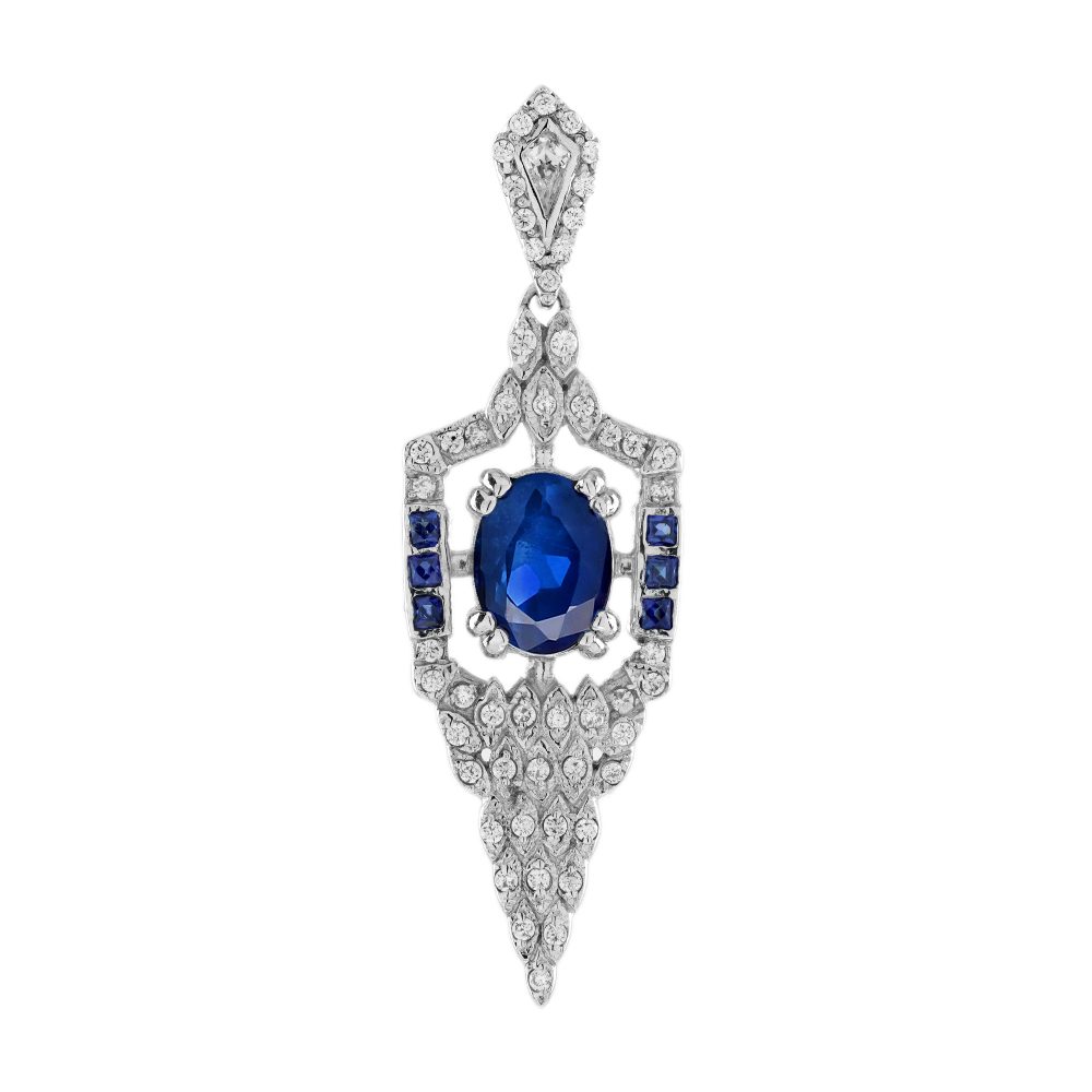 Blue Sapphire Diamond Art Deco Style Pendant