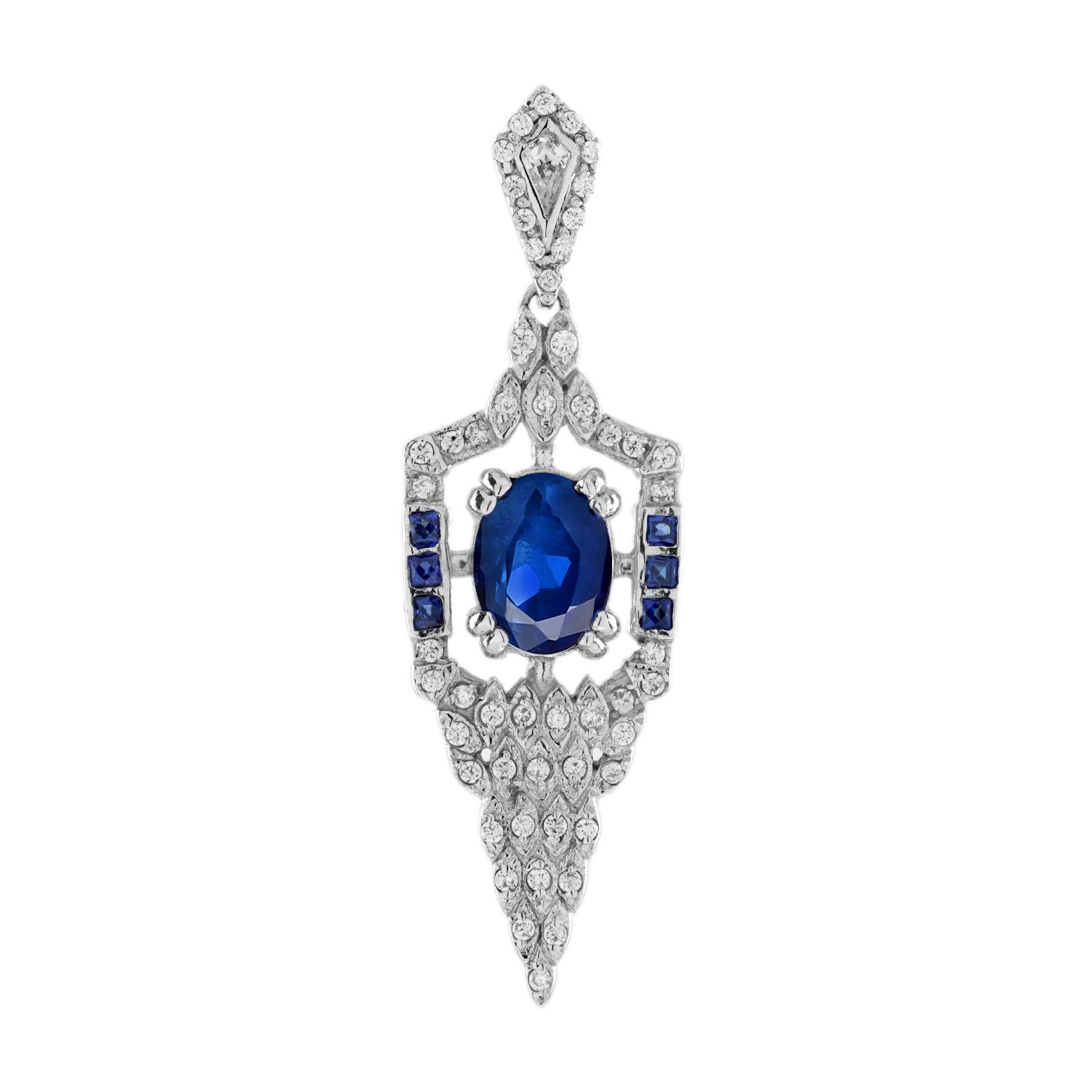 Blue Sapphire Diamond Art Deco Style Pendant