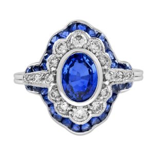 Ceylon Sapphire Diamond Art Deco Style Engagement Ring