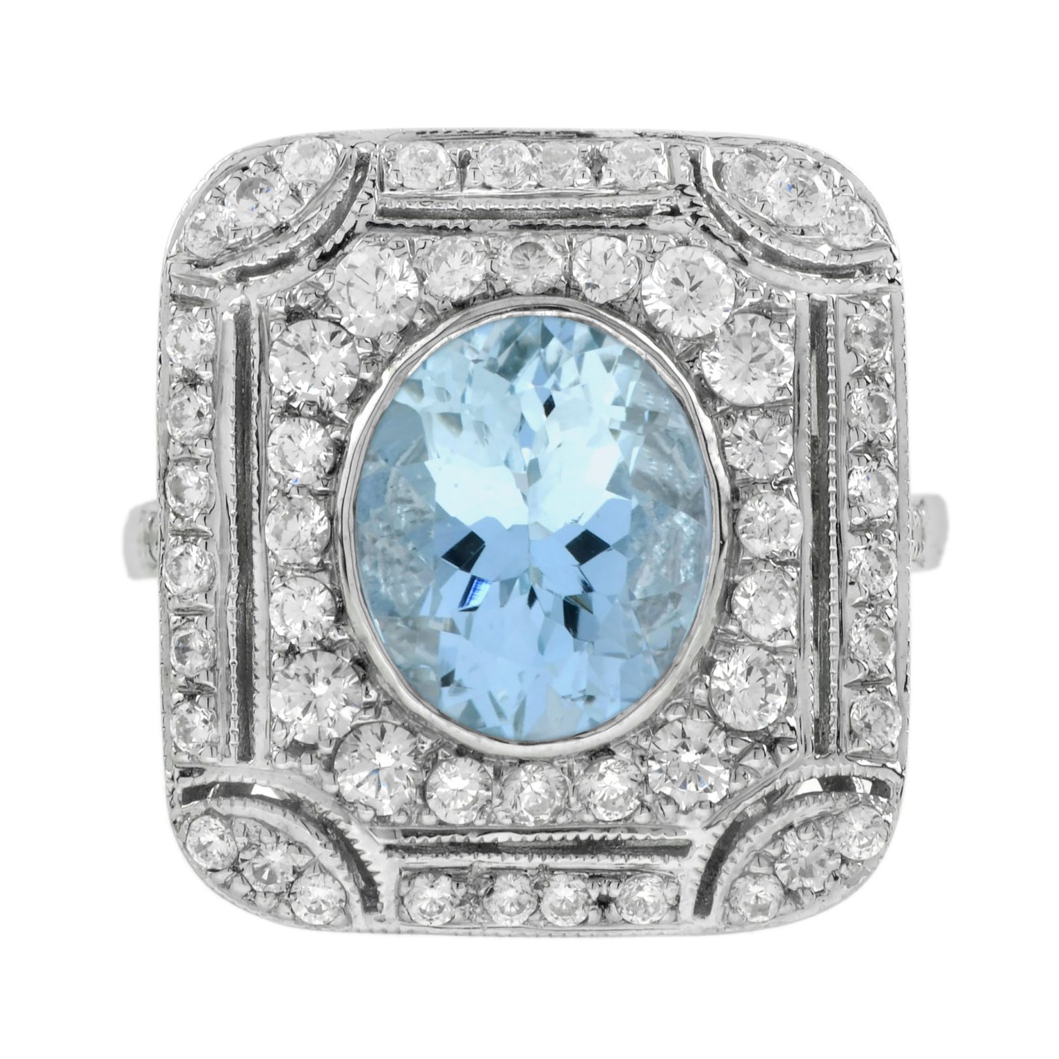 Aquamarine and Diamond Art Deco Style Cocktail Ring