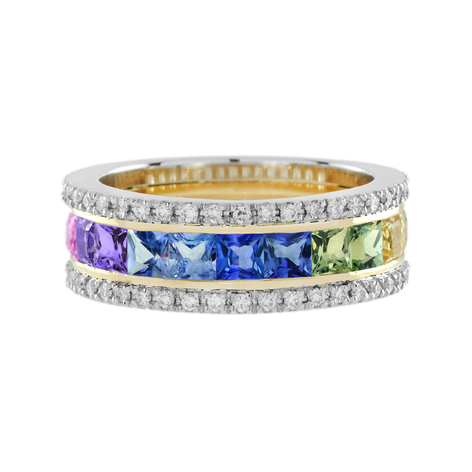 Rainbow Sapphire and Diamond Classic Half Eternity Band Ring