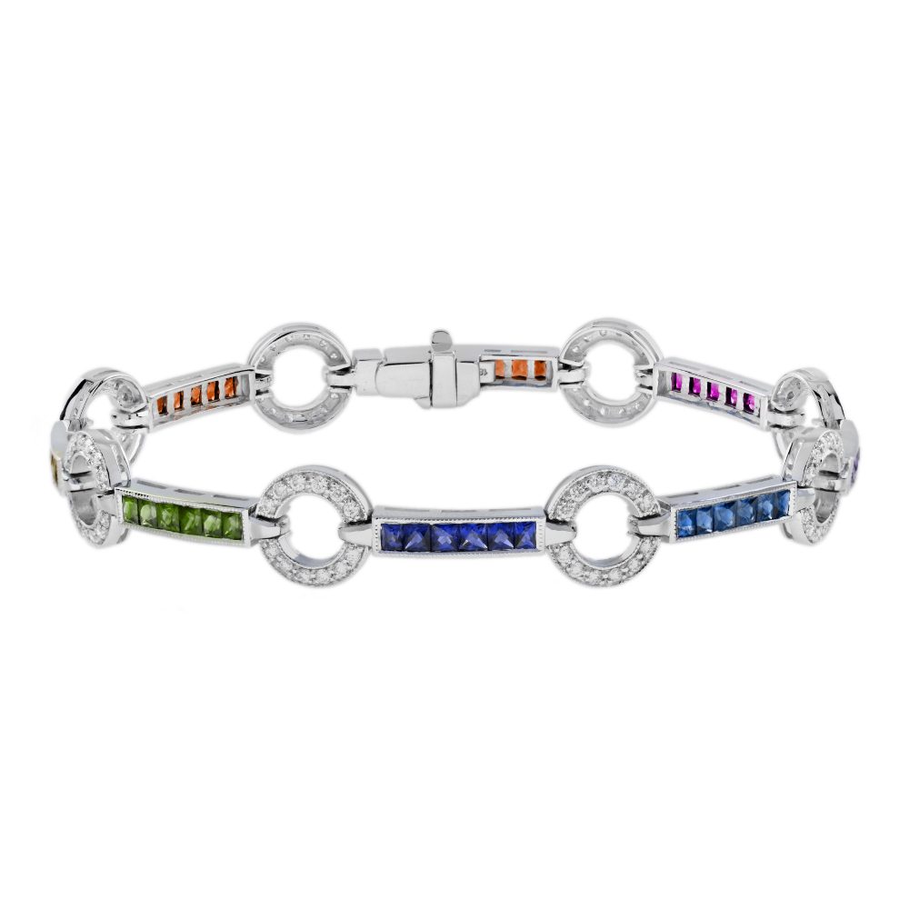 Diamond and Rainbow Sapphire Donut Link Bracelet