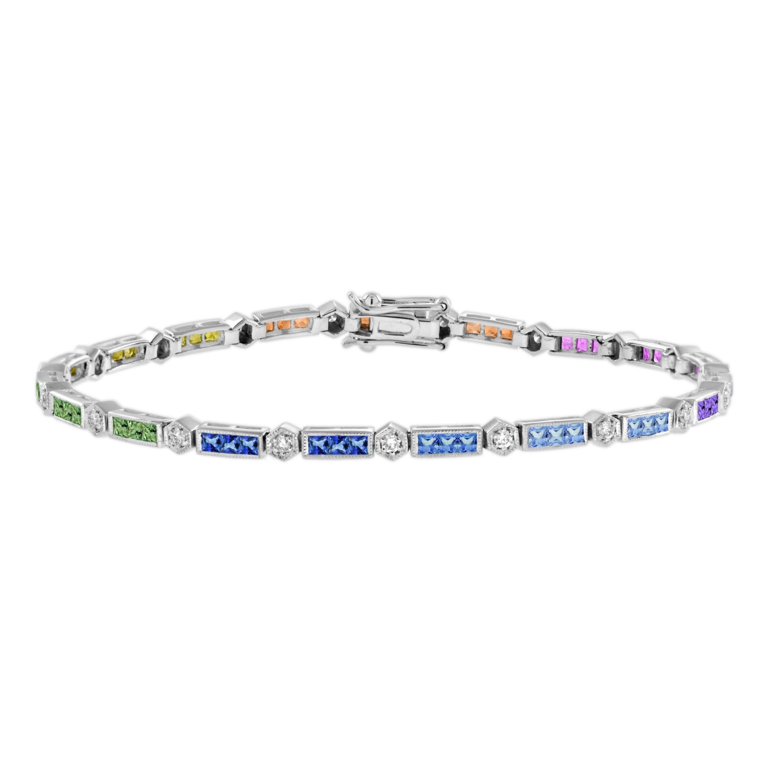 Rainbow Sapphire and Diamond Link Bracelet