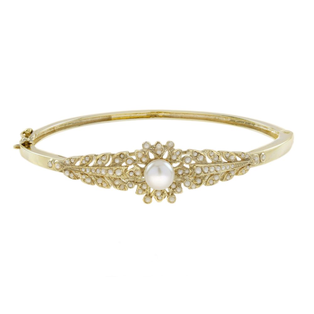 Fresh Water Pearl Victorian Style Bangle Bracelet