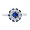 R3883-BK S9-D2 1 Ceylon Sapphire and Diamond Art Deco Style Floral Ring