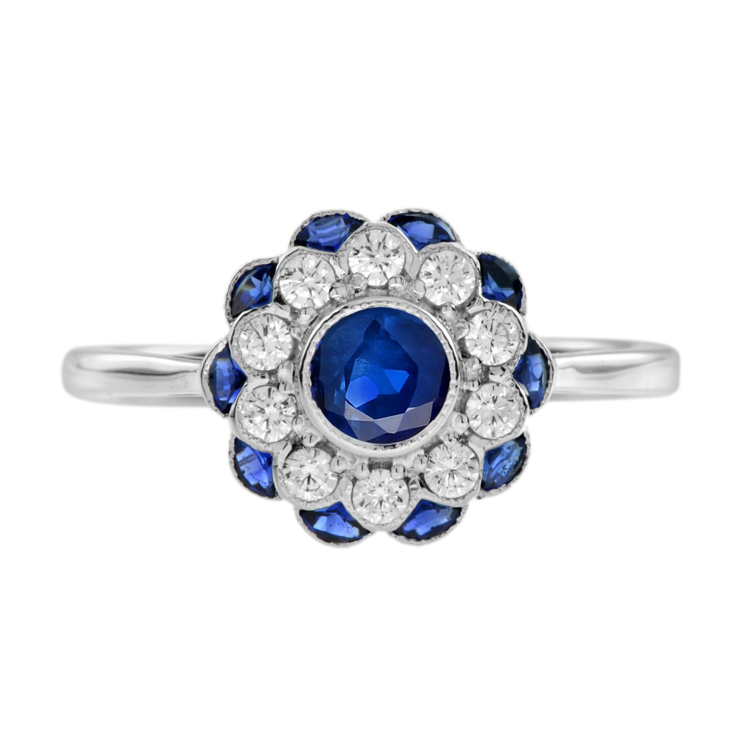 Ceylon Sapphire and Diamond Art Deco Style Floral Ring