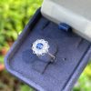R3883-BK S9-D2 L2312B 01 Ceylon Sapphire and Diamond Art Deco Style Floral Ring